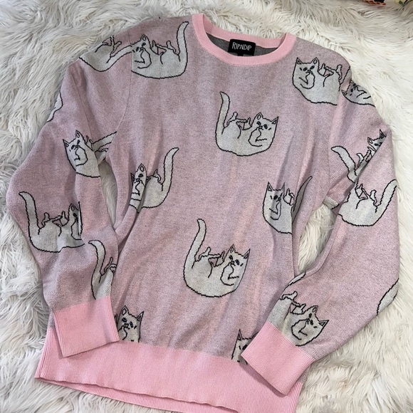 Rip n Dip • Unisex Falling For Nermal Pink & White Cat Sweater - Picture 9 of 16